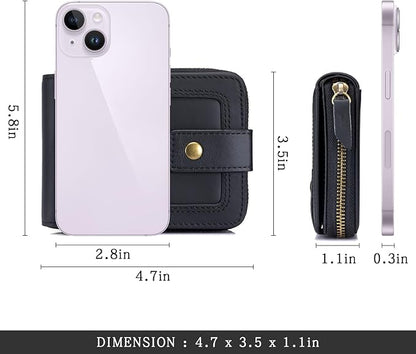 Genuine Leather Zipper Wallet for Men RFID Blocking Large Capacity Classic Wallet with Coin Pocket ID Window, Black