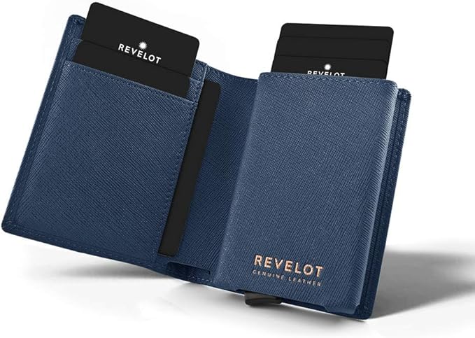 Revelot BiFold Cardholder Wallet/Genuine Leather with RFID Blocking / W1 (Blue Saffiano)