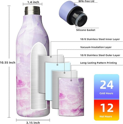 BJPKPK Insulated Water Bottles, 25 oz Stainless Steel Metal Water Bottle with Strap, BPA Free Leak Proof Jugs, Mugs, Flasks, Reusable Thermal Flasks for Sports & Travel, Dawn