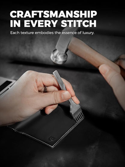 LORZOR Wallet for Men with Metal Card Holder, Pop Up Wallet, Finest Full Grain Leather Trifold Wallet, Smart, Minimalist, RFID Blocking, Front Pocket, ID Window, Black/Silver