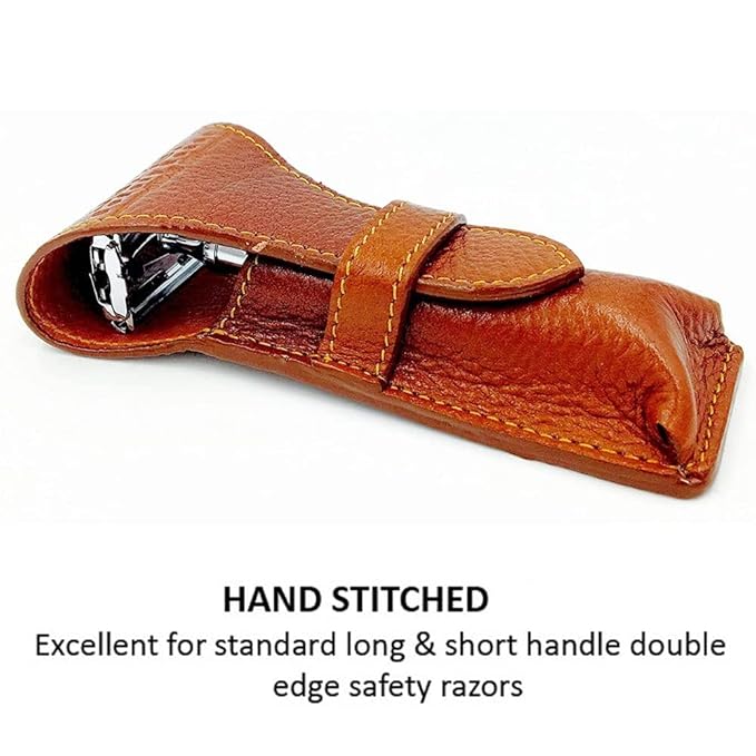 Parker Genuine Leather Travel Case for Safety Razor — Stylish Protective Storage Pouch for DE Razors (For Standard & Long Handle Lengths)