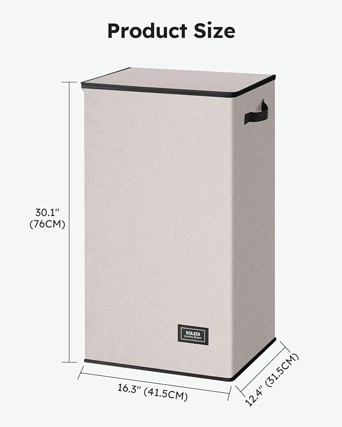 SOLEDI Laundry Hamper with Lid 100L Large & Tall Collapsible Laundry Basket, Clothes Hamper with Bag Removable Easy to Carry, Dirty Hampers for Bedroom, Bathroom, Dorm, College,Light taupe