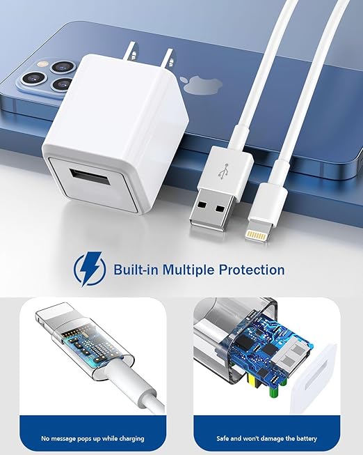 Compatible with iPhone Charger,Long 6FT Phone Charger 2Pack Phone Cord 6feet USB to L Cable Quick Fast Charging Data Sync Cord USB Wall Charge Block Adapter Compatible with iPhone14/13/12/11/XS