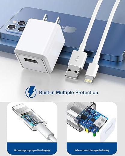 Compatible with iPhone Charger,Long 6FT Phone Charger 2Pack Phone Cord 6feet USB to L Cable Quick Fast Charging Data Sync Cord USB Wall Charge Block Adapter Compatible with iPhone14/13/12/11/XS