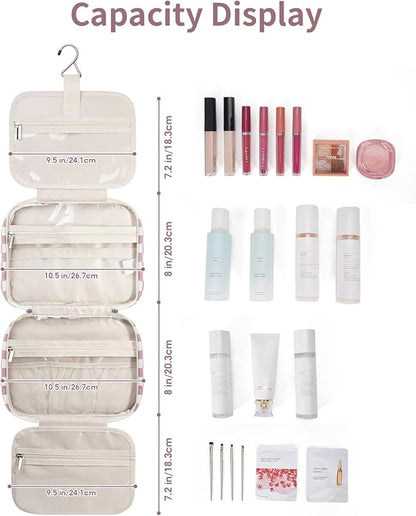 Narwey Hanging Toiletry Bag for Women Travel Makeup Bag Organizer Toiletries Bag for Travel Size Essentials Accessories Cosmetics (Dusty Pink Checkerboard (Medium))
