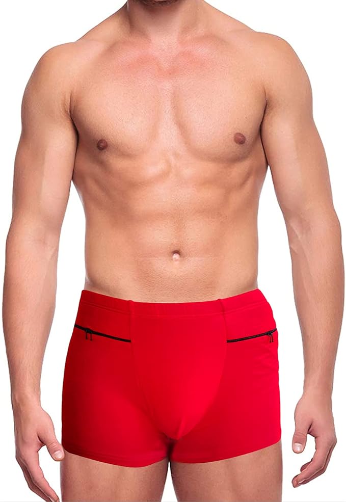2 Packs Men's Boxer Briefs Hidden Pocket, Can keep your Insulin Pump, Pickpocket Proof Secret Pocket Underwear. (Red)
