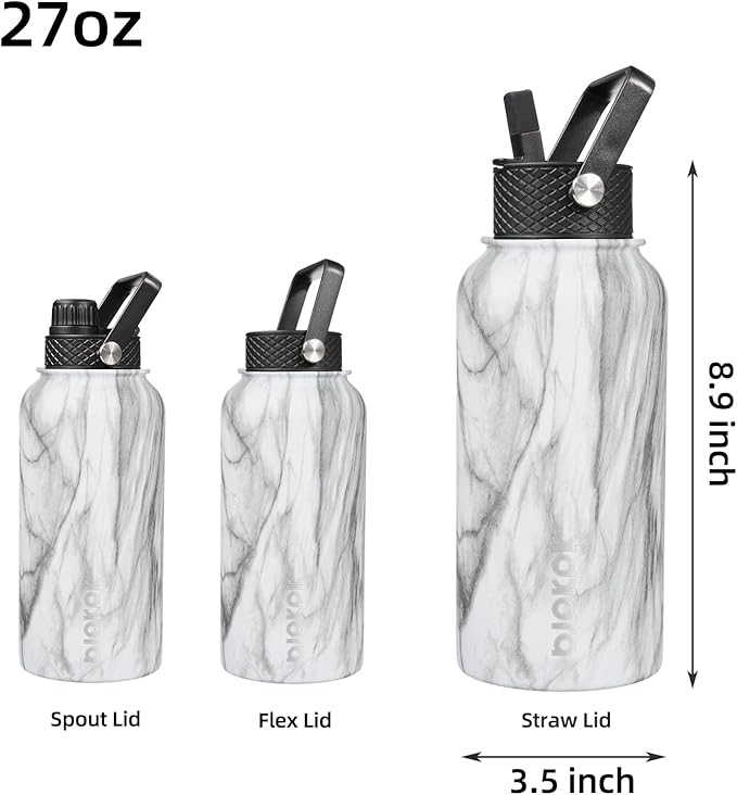 BJPKPK Insulated Water Bottles with Straw Lid, 27oz Stainless Steel Water Bottle with 3 Lids, Leak Proof BPA Free Metal Thermo, Mugs, Tumblers, Keep Cold Hot - White Birch