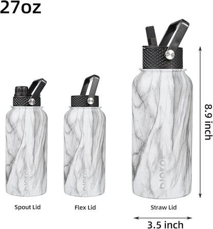 BJPKPK Insulated Water Bottles with Straw Lid, 27oz Stainless Steel Water Bottle with 3 Lids, Leak Proof BPA Free Metal Thermo, Mugs, Tumblers, Keep Cold Hot - White Birch