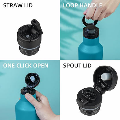 BJPKPK Insulated Water Bottle With Straw 25oz Stainless Steel Water Bottles With 2 Lids And Carry Handle Reusable Travel Metal Thermal Flask,Indigo Black