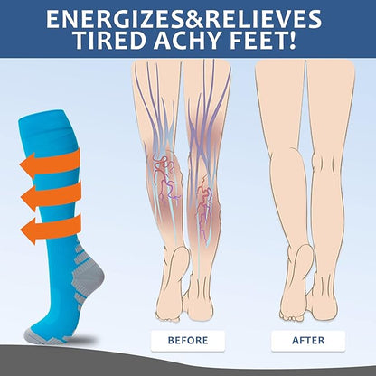 fenglaoda Compression Socks Women Men 6 Pairs, Knee High Best Support Circulation Socks for Running, Travel, Flight, Nurse