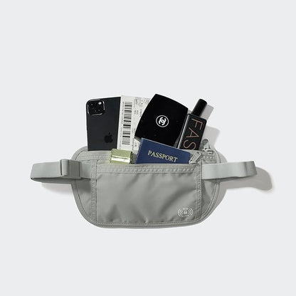 Pander RFID Blocking Travel Money Belt – Hidden Waist Pouch for Passport, Cash, Cards, Slim Belt Bag for Men and Women, Light Grey