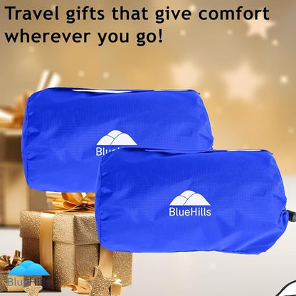 BlueHills Ultra Compact Travel Blanket 2 Pack Large Soft Cozy Portable Blanket Sheet with Carry Case and for Flight Airplane Car Layover Camping Hotel Blue C205-2PK-Royal