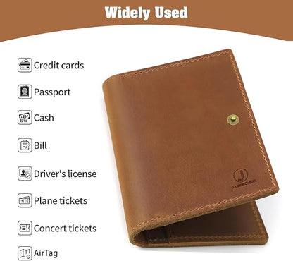 Jack&Chris Genuine Leather Passport Holder For Travel, RFID Blocking Handmade Passport Holder with Card Case Organized & Safe, Quality Travel Essentials for Women and Men for Gifting, Light Brown