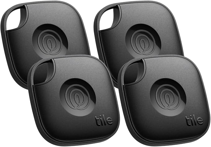 Tile by Life360 Mate - Bluetooth Tracker, Keys Finder and Item Locator for Keys, Bags and More. Phone Finder. Both iOS and Android Compatible. 4-Pack (Black)