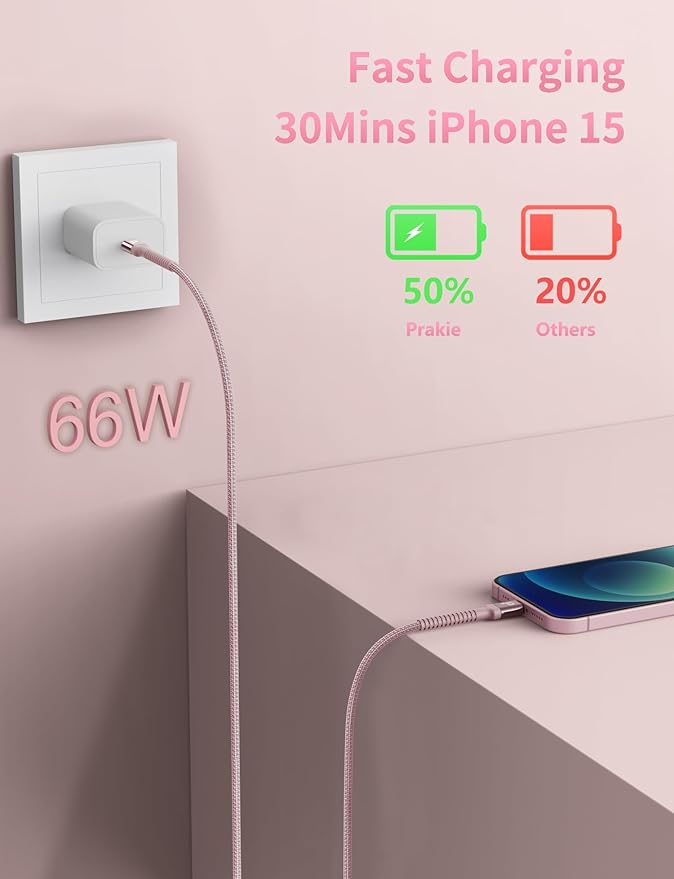 USBC Cables 6FT, 2Pack USB C to C Charger Cable, Long USBC Fast Charging Cable Nylon Braided USB C iPhone Charger Cord Compatible with iPhone 17 16/15/Pro Max/PlusSamsung Galaxy S23/LG and More-Pink