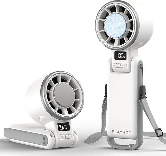 Portable Handheld Fan with Ice Cooling, Personal Fans Portable Rechargeable, Up tp 12Hrs Cooling, 5 Speed 25550RPM Hand Fan Rechargeable for Travel, Outdoor, Camping, Hiking (White)