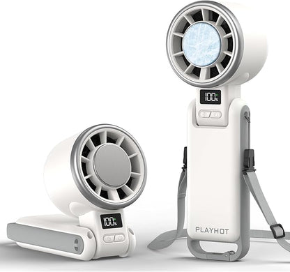 Portable Handheld Fan with Ice Cooling, Personal Fans Portable Rechargeable, Up tp 12Hrs Cooling, 5 Speed 25550RPM Hand Fan Rechargeable for Travel, Outdoor, Camping, Hiking (White)