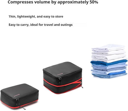 Bee Nesting BeeNesting Waterproof Compression Packing Cubes 5/6/8 sets, Large Travel Packing organizers for Carry on Luggage, 2 Sides Expandable Storage Bags (Black Red, S+M+XL+Lite)