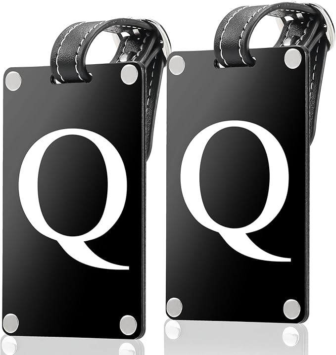 Premium 3-Layer Aluminum Luggage Tags by Fortuna - Easy to Claim, Laser-Engraved, Plastic-Free, and Eco-Friendly Luggage Tag Holders, 2-Pack, Black (Q)