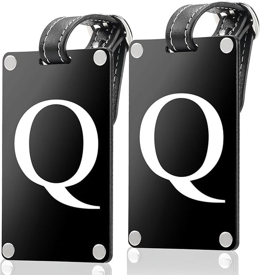 Premium 3-Layer Aluminum Luggage Tags by Fortuna - Easy to Claim, Laser-Engraved, Plastic-Free, and Eco-Friendly Luggage Tag Holders, 2-Pack, Black (Q)