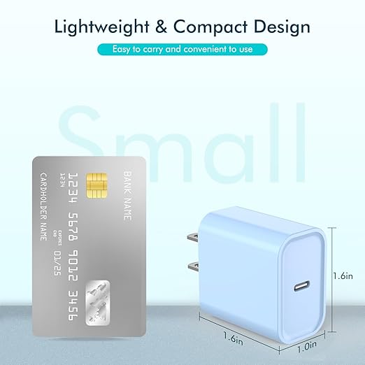 【Apple MFi Certified】20W USB C Fast Charger iPhone 17 16 15 Charge Block 3Pack 6 FT TypeC Fast Charger Cable for iPhone 17/17 Pro/17 ProMax/iPhone 16/16 ProMax/15 Plus All USB C Charging Devices(Blue)