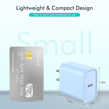 【Apple MFi Certified】20W USB C Fast Charger iPhone 17 16 15 Charge Block 3Pack 6 FT TypeC Fast Charger Cable for iPhone 17/17 Pro/17 ProMax/iPhone 16/16 ProMax/15 Plus All USB C Charging Devices(Blue)