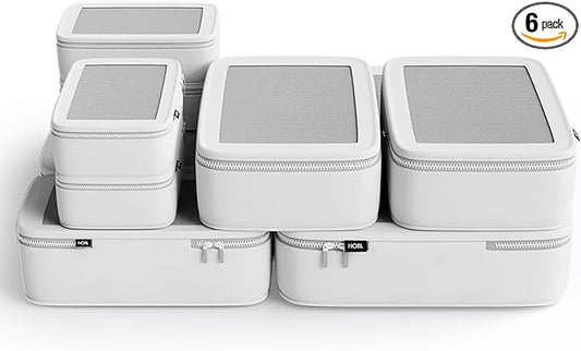 NOBL Travel Compressible Packing Cubes Set, 6 Pieces Travel Packing Organizers, Compression Luggage Cubes for Suitcases & Carry On, Space Saving (XXS, XS, S, M, L, XL) - Ivory