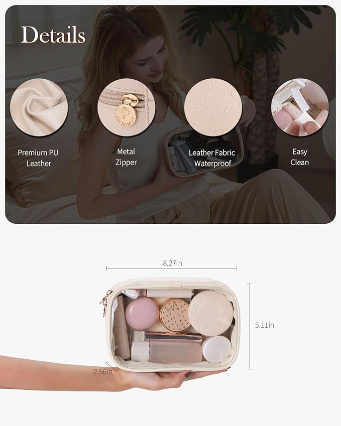 Pocmimut Clear Makeup Bags,Small Makeup Pouch with Large Cosmetic Bag Toiletry Bag Car Accessories Storage for Women,Travel Essentials Organizers,Beige