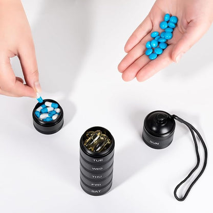 Weekly Metal Travel Pill Organizer - 7 Day Pill Box, Waterproof Pill Case, Aluminum Alloy Pill Container, Portable Pill Holder for Medicine, Supplement, Fish Oil
