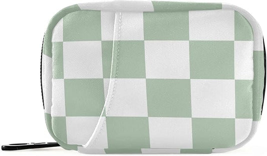Pill Organizer Box Case Weekly Travel Pill Container Cute Pill Holder 7Day Vitamin Organizer Pill Dispenser Sorter Planner Storage Small Compact Checkered Green and White13