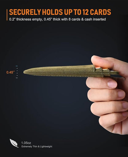 Buffway Slim Minimalist Front Pocket RFID Blocking Leather Wallets for Men and Women - At Sahara Desert Green