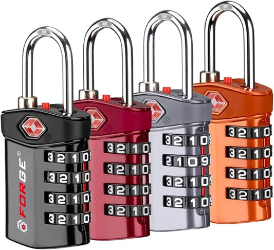 Forge 4-Digit Combination Lock, TSA Approved Locks for Luggage, Travel, Gym, School, Suitcase, Backpack, Pelican case, Easy Read dials, zinc Alloy Body.