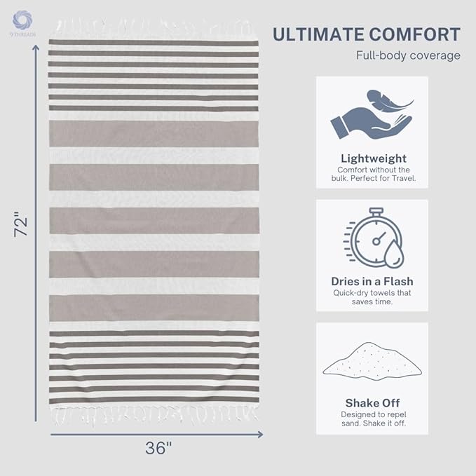 Cotton Turkish Beach Towel with Towels Oversized 36"x72" Pool Absorbent Extra Large Quick Dry Sand Travel Towel (Mélange Drift, 4 Pack)