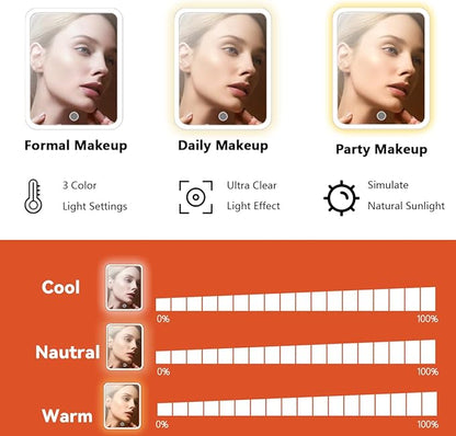 Travel Makeup Bag for Makeup Artists Large Makeup Case,with Mirror 3 Color Setting and Detachable 10x Magnifying Mirror Travel Makeup Bag,Portable Storage and Adjustable Dividers （orange）