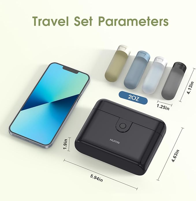 Travel Bottles with Case, 4x2oz TSA Approved, Leak-Proof, Press to Unlock, Compact & Portable Travel Toiletries (Black)