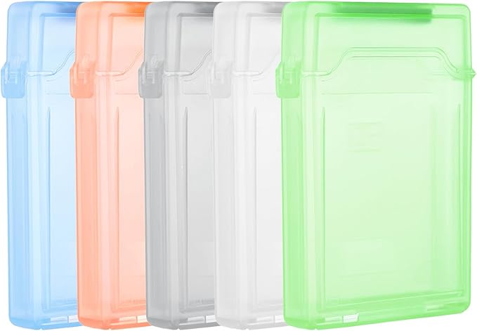 PATIKIL 4.5" x 3.2" Hard Drive Disk Case, 1Set Plastic Hard Disk Storage Box Portable Anti-Static Case for 2.5" External SSD HDD, White/Green/Blue/Orange/Grey