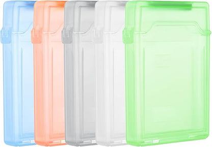 PATIKIL 4.5" x 3.2" Hard Drive Disk Case, 1Set Plastic Hard Disk Storage Box Portable Anti-Static Case for 2.5" External SSD HDD, White/Green/Blue/Orange/Grey