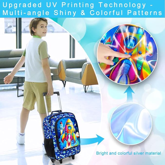 UFNDC Kids Suitcase for Boys, Rockets Rolling Luggage with Wheels，Travel Carry on for Children Toddler Elementary
