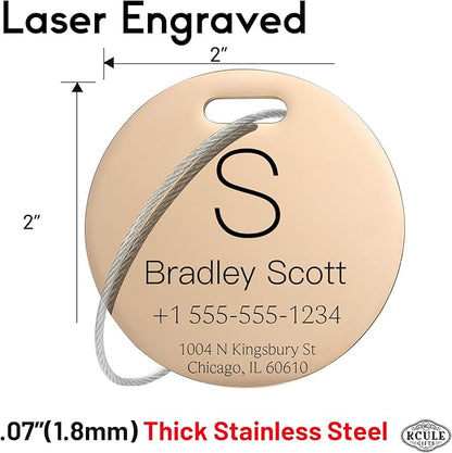 Stainless Luggage Tags for Suitcases 4 Pack: Metal Personalized Luggage Tags for Backpacks & Bags with Customizable Texts (Rose Gold)