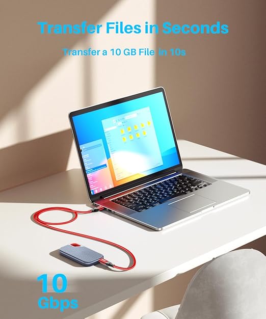 Red USB C Data Cable 10Gbps Data Transfer [3M/10ft, 2Pack], Extra Long 3.2 Gen 2 USB to Type C Charger 3.1A Fast Charging Lead for Webcam, Android Phone, iPhone 16 Pro Max/15 Pro, Samsung Galaxy S22