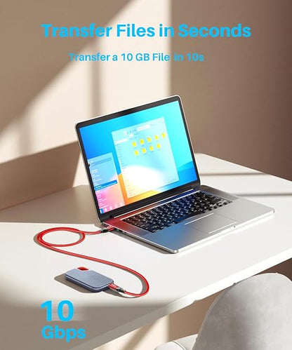 Red USB C Data Cable 10Gbps Data Transfer [3M/10ft, 2Pack], Extra Long 3.2 Gen 2 USB to Type C Charger 3.1A Fast Charging Lead for Webcam, Android Phone, iPhone 16 Pro Max/15 Pro, Samsung Galaxy S22