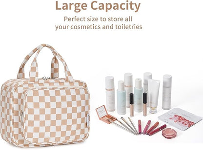 Narwey Hanging Toiletry Bag for Women Travel Makeup Bag Organizer Toiletries Bag for Travel Size Essentials Accessories Cosmetics (Light Checkerboard (Medium))