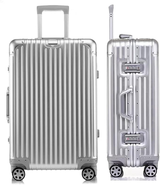 HotWay 28 Inch All Aluminum Checked in Luggage with Wheels, Hard Shell Zipperless Suitcase with TSA Locks, Large Travel Luggage, Silver