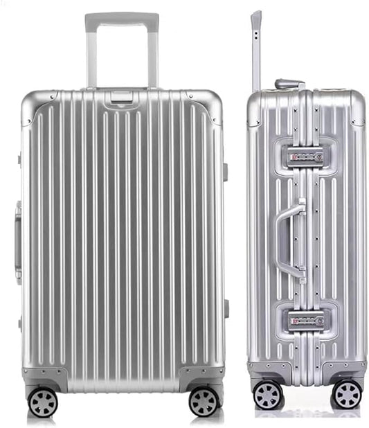 HotWay 24 Inch All Aluminum Checked In Luggage with Wheels, Hard Shell Zipperless Suitcase with TSA Locks, Silver Travel Luggage (22x14x9 Airline Approved)