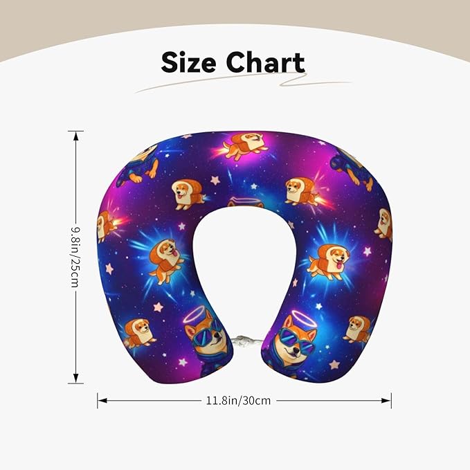 Breathable Neck Pillow for Sleeping Rest Nap Purple Galaxy Space Shiba Inu Doge, Airplanes/Car/Home Memory Foam Travel Cushion with Polyester Cover Washable for Women Men