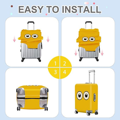 ANNA QUEEN Funny Cartoon Eyes Luggage Cover, Yellow Suitcase Protector with Cute Big Eyes Design, Travel Suitcase Cover for 32-34 Inch Luggage, Stretchable & Washable Spandex Travel Accessories