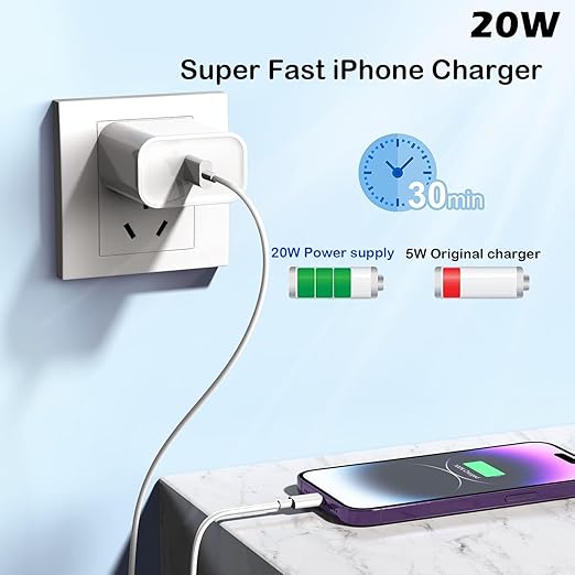 Fast Charger iPhone,10 Feet iPhone Charger,Super Fast Charging Block with 10Foot USB C to Lightning Cable Type C Wall Plug Charging for iPhone 14/14 Pro Max/14 Plus/13/13 Mini/12/11/X/XR/SE,iPad