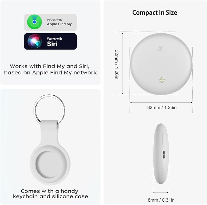 2 Pack Item Finder Works with Apple Find My (iOS Only), Bluetooth Tracker with Keychain & Case, Luggage Locator, Tracking Tags, Anti-Lost Device for Keys, Wallets, Bags, Pets (2 Pack-White)