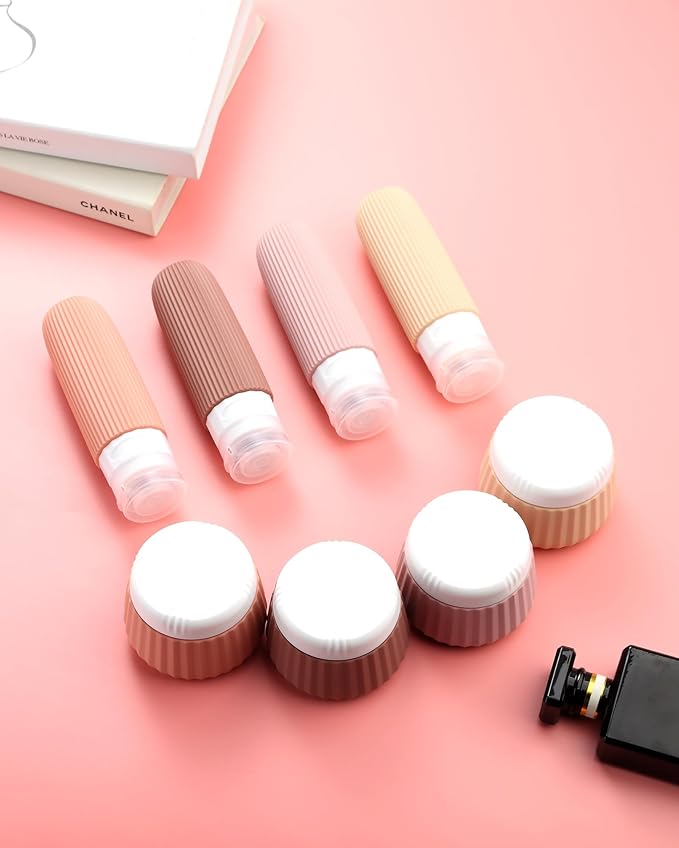 Travel Bottles 8 Pack, TSA Approved 3 oz Toiletries Containers, Leak Proof Silicone Squeezable Essentials Jars with Clear Bag