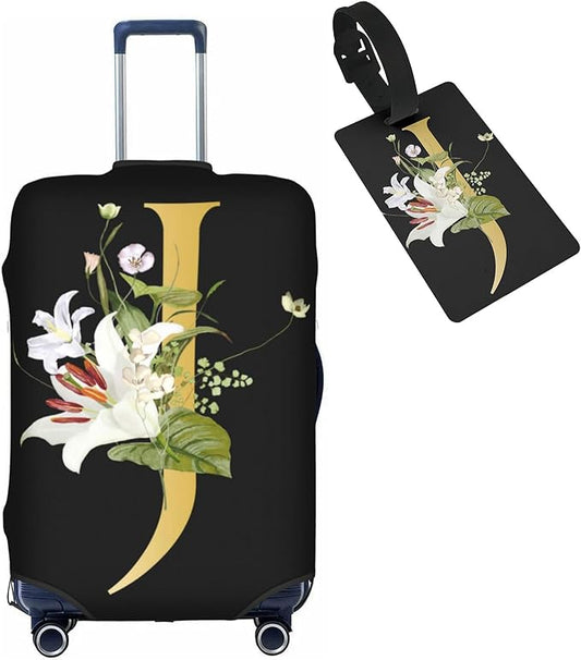 Decorative J Suitcase Protectors Elastic Washable Luggage Covers With Concealed Zippers For 18-32 Inch Luggage (Size S: Fits 18-21 Inch)